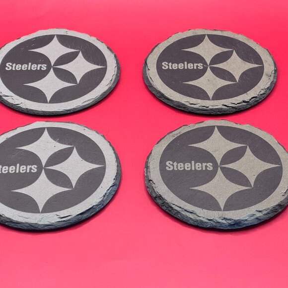 Black Slate STEELERS set of 4 Lase engraved coasters - Picture 1 of 1